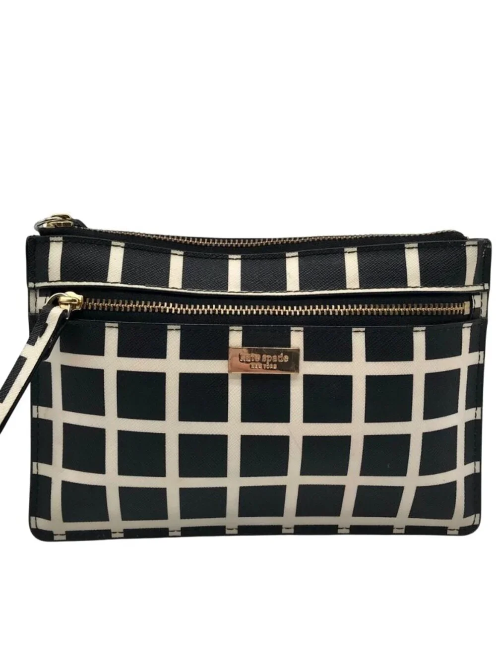 Kate Spade Black And Off-White Leather Laurel Way Tinie Wristlet